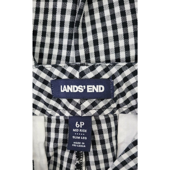 Lands End Mid Rise Slim Leg Pants Womens Size 6P Black White Check Ankle Stretch - Picture 4 of 5